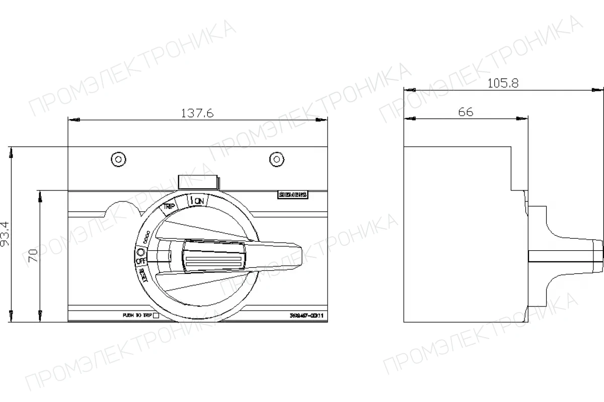 Siemens 3VA9467-0EK17 — Поворотный привод с фронтальной установкой аварийн
