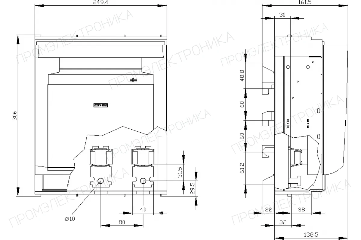 Siemens 3NP1163-1JC11 — Установка на монтажной панели