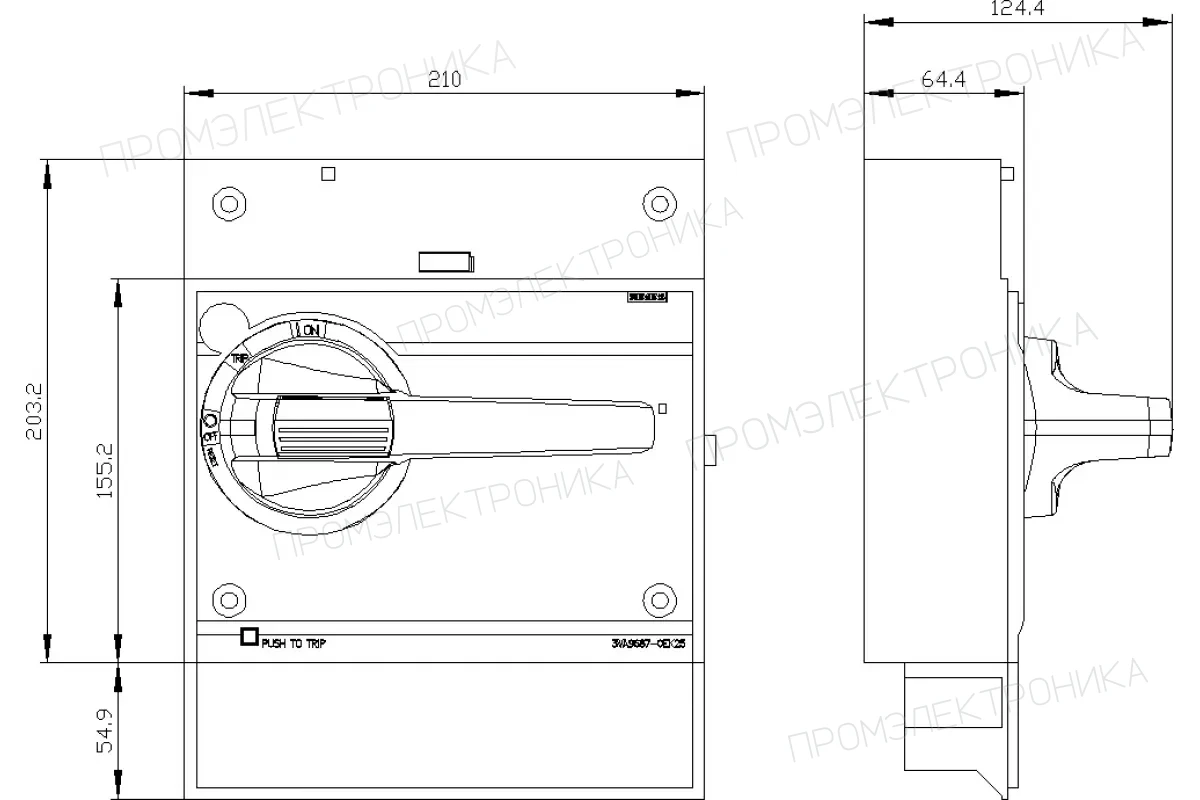 Siemens 3VA9687-0EK21 — Фронтальный поворотный привод стандарт с устройством блокировки двери мэк