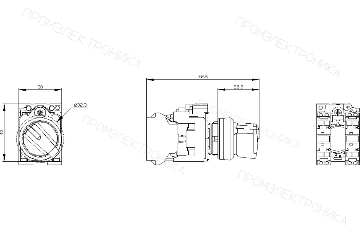 Siemens 3SU1130-2BF60-3BA0 — Поворотный переключатель с возможностью подсветки