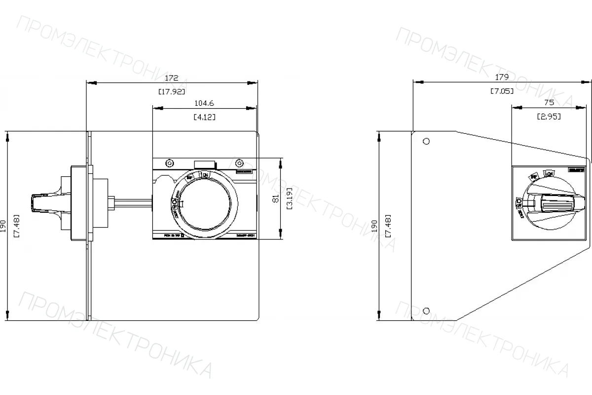 Siemens 3VA9277-0PK17 — Боковой поворотный привод для аварийного отключения мэк
