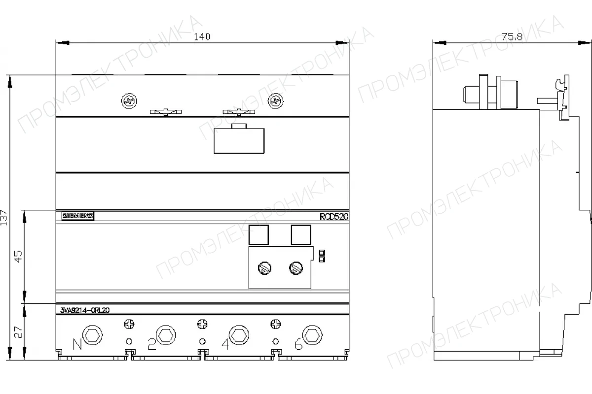 Siemens 3VA9214-0QE00 — Задняя клемма плоская