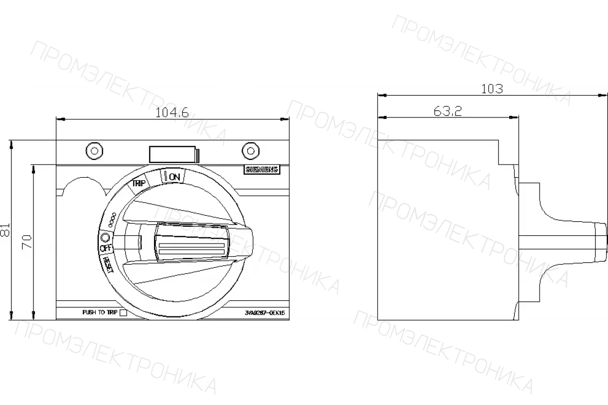 Siemens 3VA9267-0EK11 — Фронтальный поворотный привод стандарт