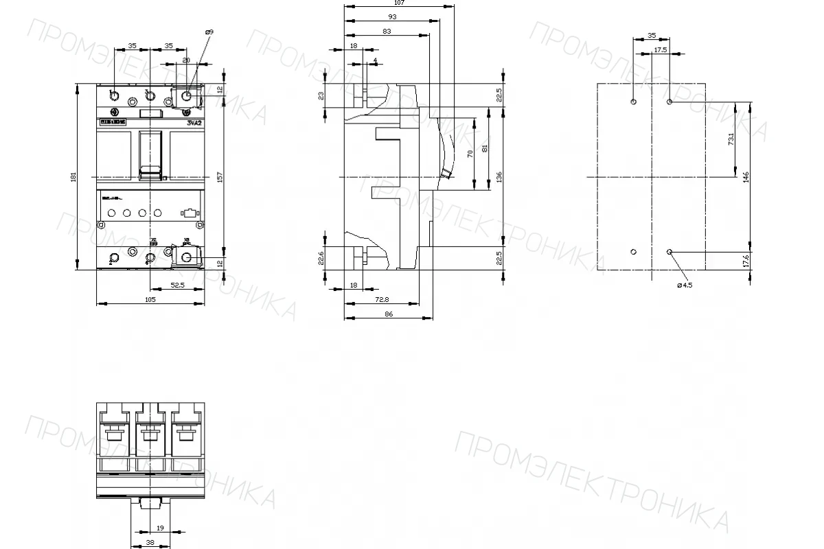 Siemens 3VA2010-5HM42-0AA0 — 3VA автоматические выключатели в литом корпусе до 250 A