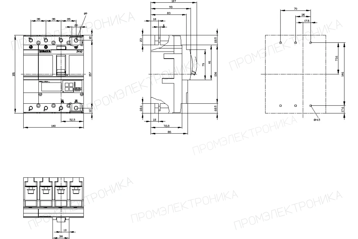 Siemens 3VA2010-6JQ36-0AA0 — 3VA автоматические выключатели в литом корпусе до 250 A