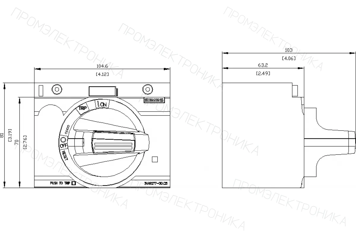 Siemens 3VA9277-0EK23 — Фронтальный поворотный привод стандарт с устройством блокировки двери мэк