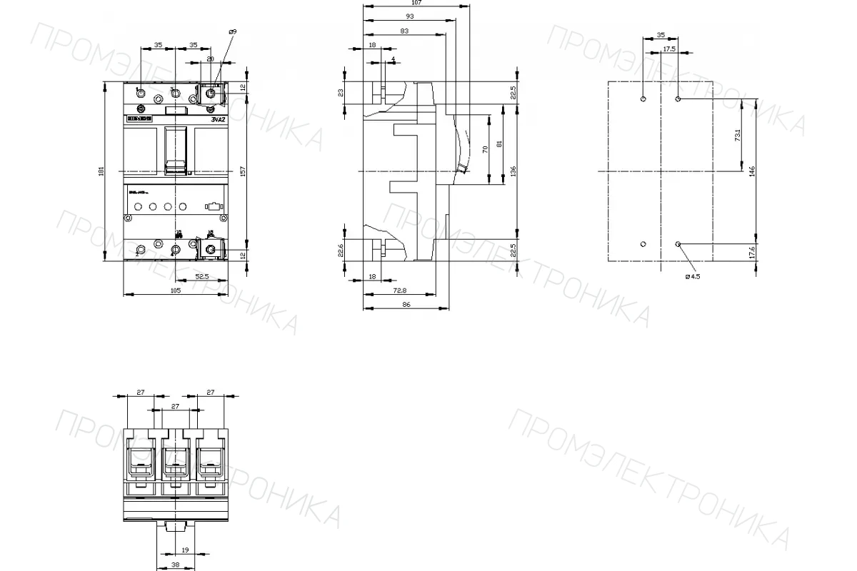 Siemens 3VA2010-5HM46-0AA0 — 3VA автоматические выключатели в литом корпусе до 250 A