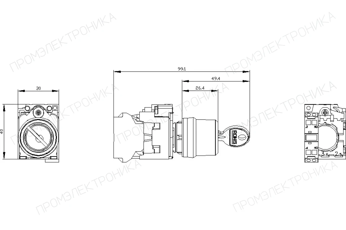 Siemens 3SU1130-4BF11-1FA0 — Поворотный переключатель с ключом ronis