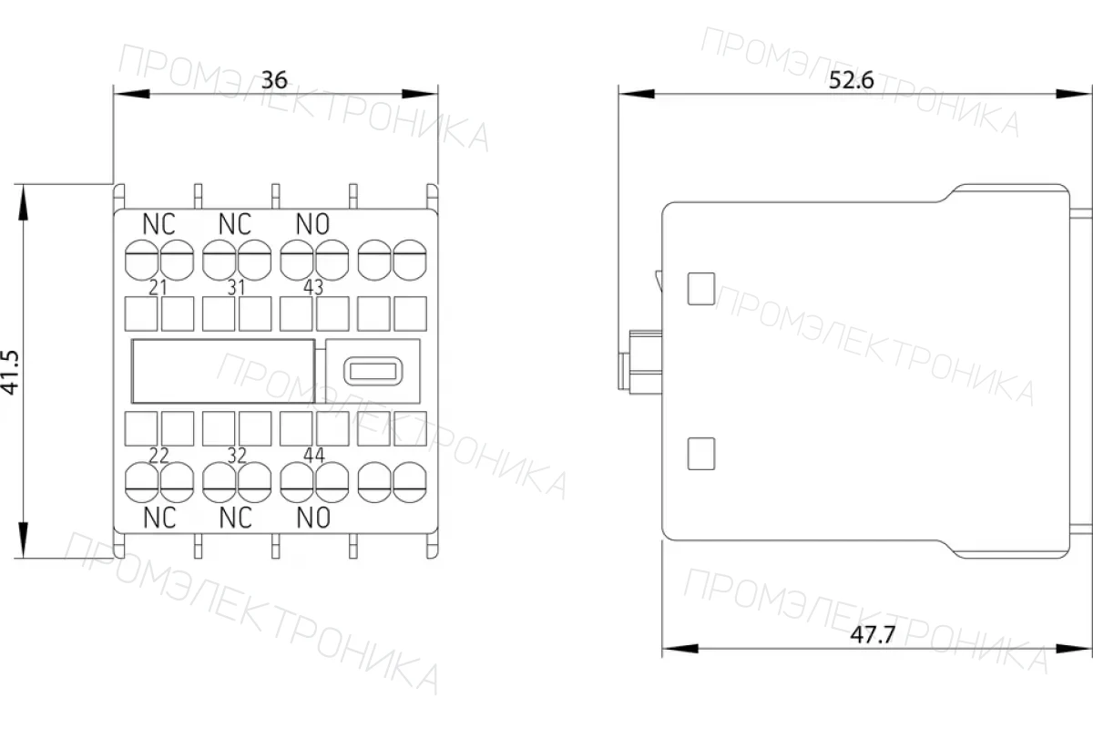 Siemens 3RH2911-2HA12-0KT0 — Вспомогательный выключатель с лицевой стороны
