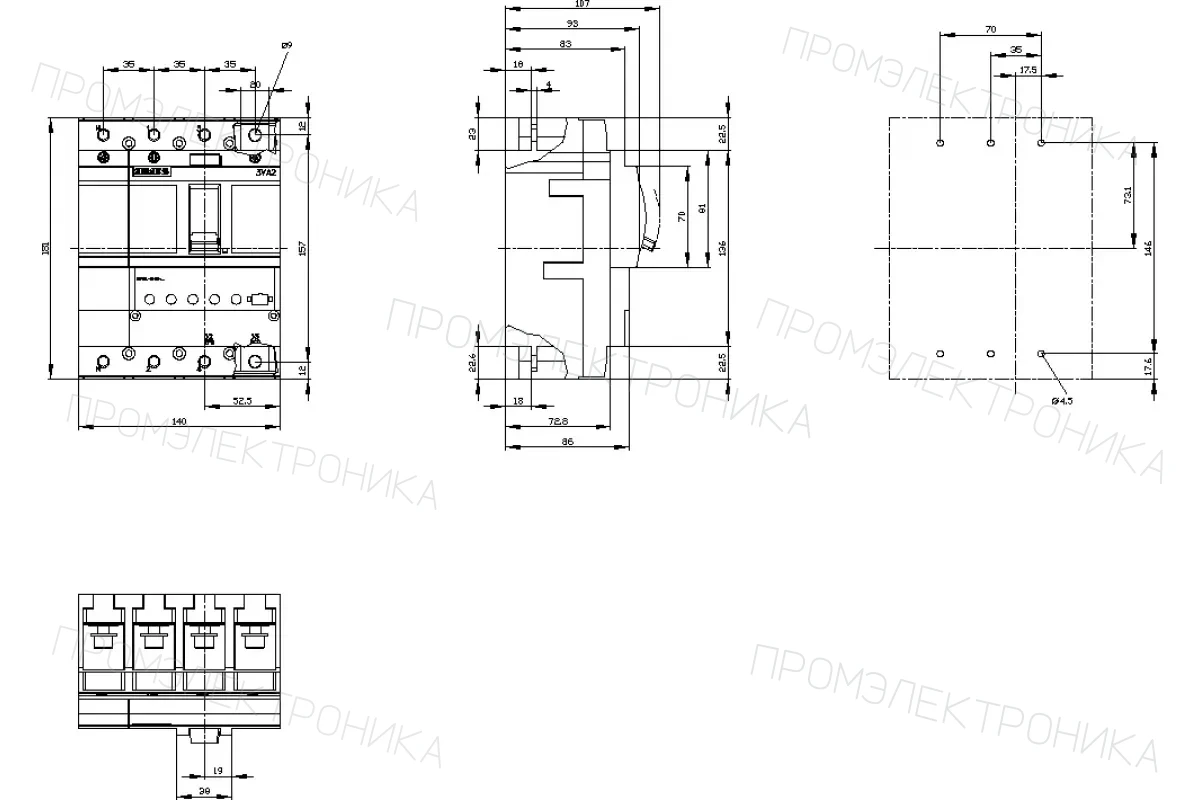 Siemens 3VA2010-5HN36-0AA0 — 3VA автоматические выключатели в литом корпусе до 250 A