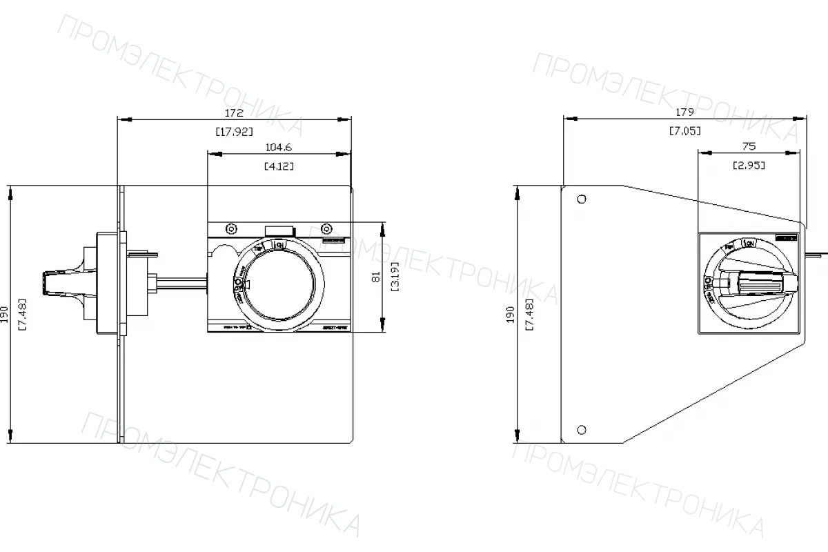 Siemens 3VA9277-0PK55 — Боковой поворотный привод для аварийного отключения мэк