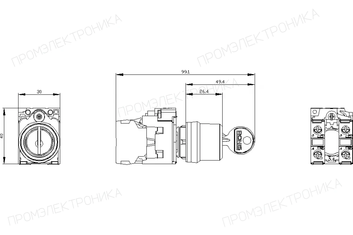 Siemens 3SU1130-4BF11-3FA0 — Переключатель с ключом ronis