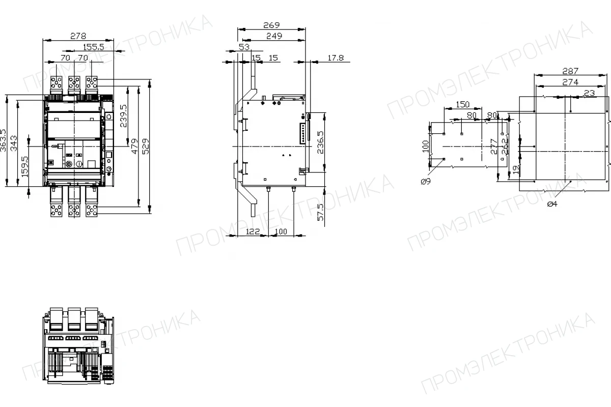 Siemens 3WL1110-2BB34-4AN2-Z C22+F31 — Воздушный выключатель стационарный