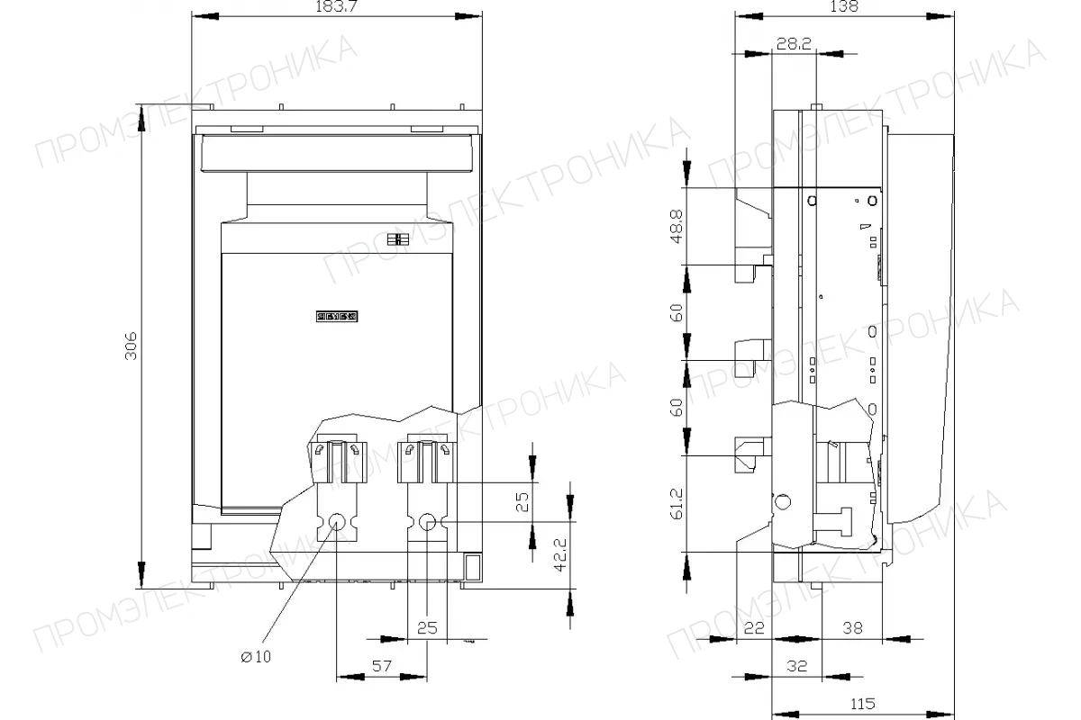 Siemens 3NP1143-1DA22 — Установка на монтажной панели