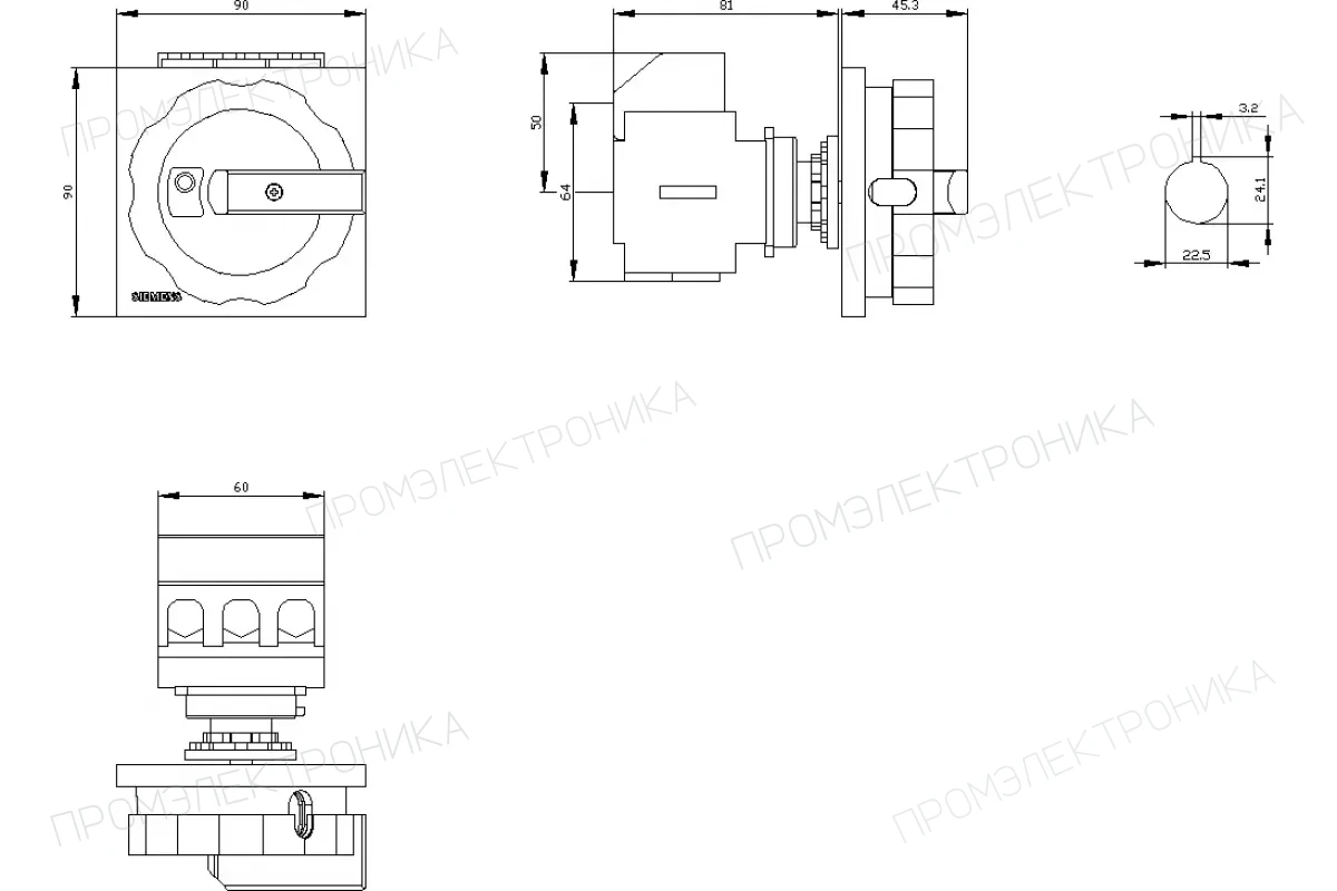 Siemens 3LD2555-0TK53 — Аварийный главный управляющий переключатель