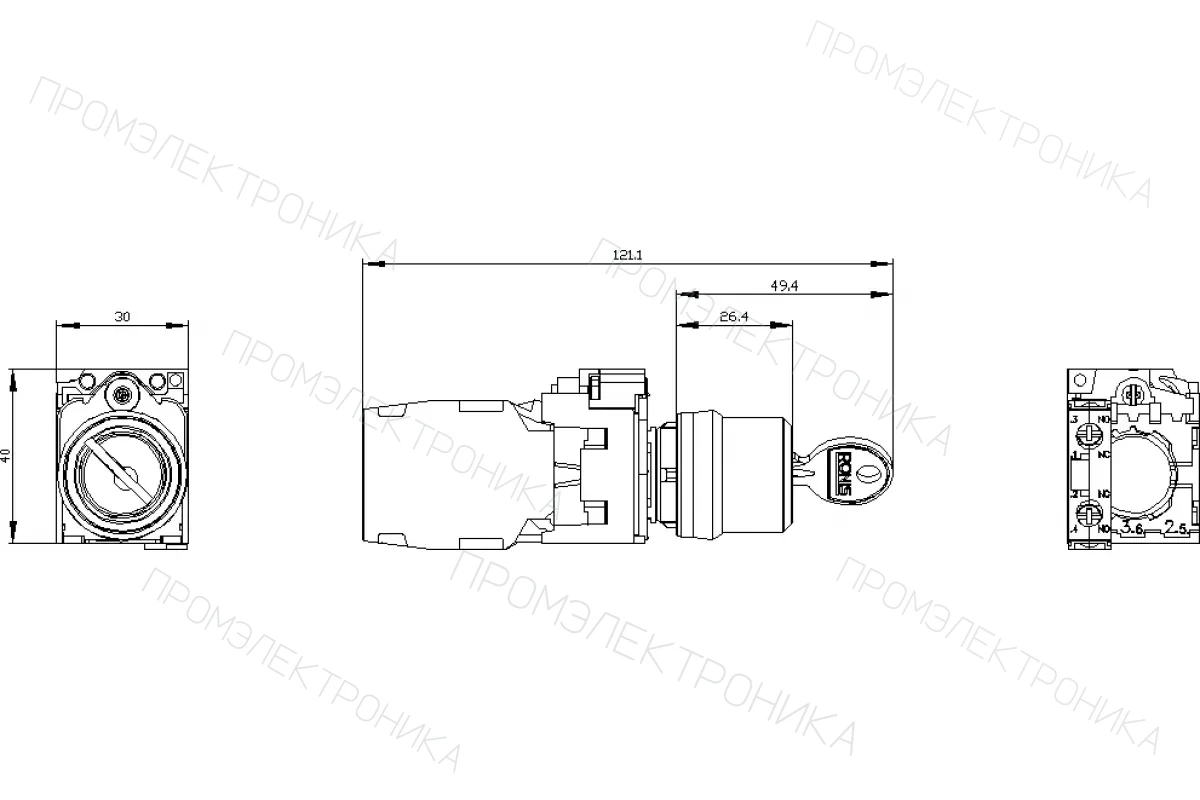 Siemens 3SU1130-4BF11-1BA0 — Поворотный переключатель с ключом ronis