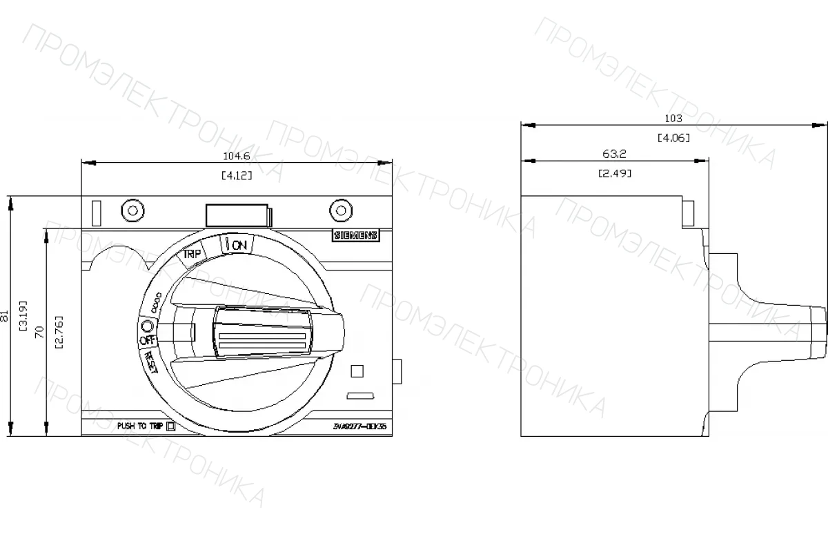 Siemens 3VA9277-0EK33 — Фронтальный поворотный привод стандарт