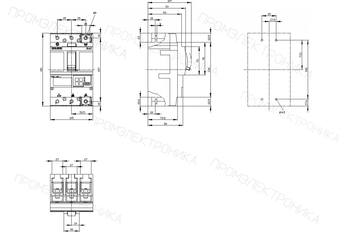 Siemens 3VA2010-5JP46-0AA0 — 3VA автоматические выключатели в литом корпусе до 250 A