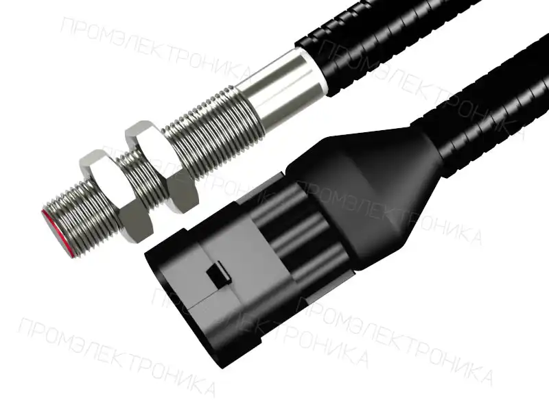 Датчик бесконтактный индуктивный ИВ02-NO-PNP-P3A-HT-Y10(Л63, Lкаб=1м, с гофрой) — фото 1