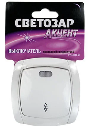 СВЕТОЗАР SV-54238-W ВЫКЛЮЧАТЕЛЬ ПРОХОДНОЙ ОДНОКЛАВ.С ПОДСВЕТКОЙ В СБОРЕ 10А