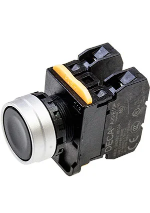 DECA A204B-M1E20B, выключатель кнопочный черный без фиксации 2NO с контактным блоком 20-E10P