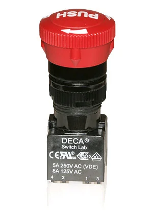 DECA ADA16E6-R22-C10R, кнопка с фиксацией 250В 5А