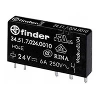 Finder 34.51.7.024.0310, Ультратонкое реле; монтаж на плату; 1NO 6A; катушка 24В DC (чувствит.);