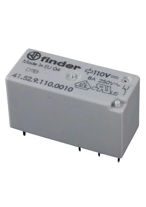 Finder 41.52.9.110.0010, Низкопрофильное реле; монтаж на плату; шаг 5мм; 2CO 8A; катушка 110В DС;