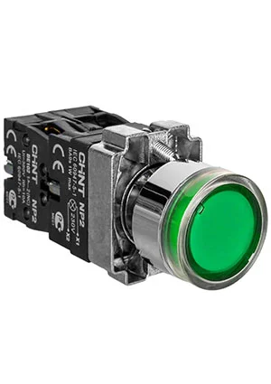 CHINT 574268, Кнопка управления NP2-BW3365 1НО+1НЗ зеленая AC/DC230В(LED) IP40