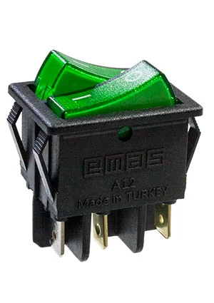 EMAS A12B1Y11, Выключатель в чёрном корпусе две зелёные клавиши с подсветкой1НО+1НЗ