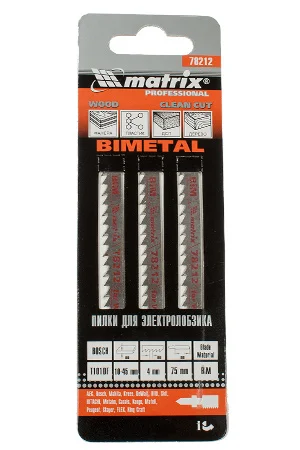 MATRIX 78212, полотно для электрического лобзика по дереву 75х4мм Bimetell Т101DF 3шт.