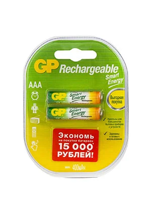 GP Batteries GP 40AAAHCSV-2CR2, Аккумуляторы AAA 400мАч, 2 шт. в блистере Smart Energy