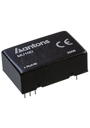 ANTONS POWER MU10D-2405, DC-DC-преобразователь, регулир, 10Вт, 1.5кВ, вход 24В, 4:1 (9-36В), выход 5В, -40...+85C