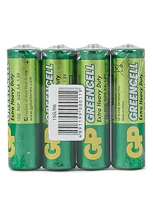 GP Batteries GP 15G-2S4, Солевые батарейки AA 4 шт. в пленке GreenCell