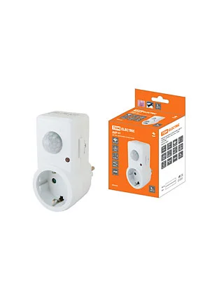 TDM Electric ДДР-01 SQ0324-0027, розетка с датчиком движения 1200Вт, 10-420с, 2-9м, 3+лк, 120гр IP20  SQ0324-0027