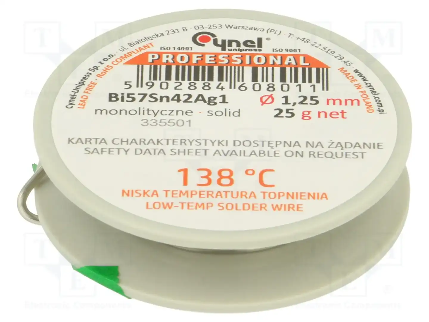 CYNEL BI57SN42AG1-B/T Ø 1.25 25 G — Паяльные провода бессвинцовые