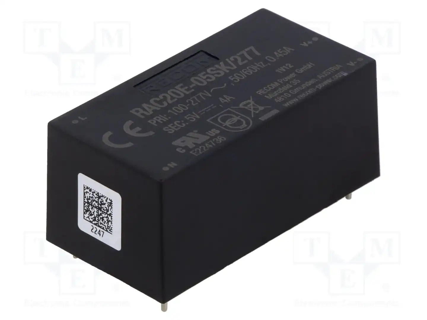 RECOM RAC20E-05SK/277 — Преобразователи AC/DC для PCB