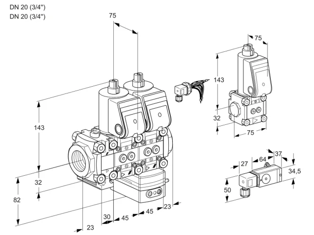 Kromschroder VCD 1E20R/20R05FND-50WR/2--2/PPZS — двойной электромагнитный газовый клапан — 88104932