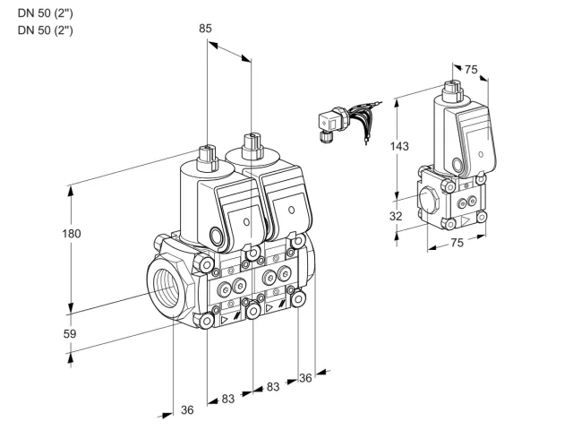 Kromschroder VCS 3E50R/50R05NNWR/PPPP/PPZS — двойной электромагнитный газовый клапан — 88107006