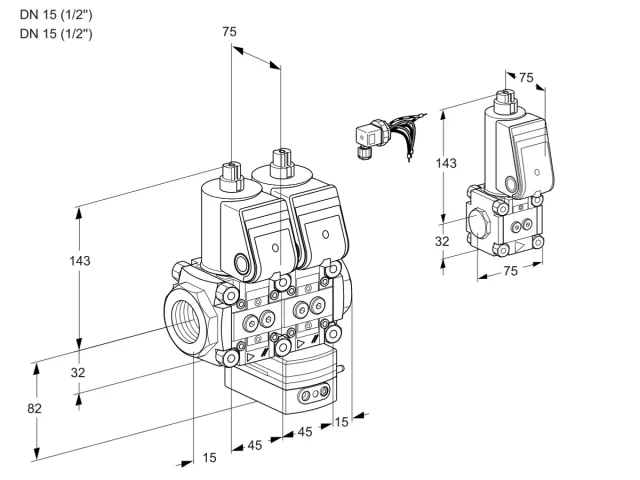 Kromschroder VCD 1E15R/15R05ND-25WR/PPPP/PPZS — двойной электромагнитный газовый клапан — 88100716