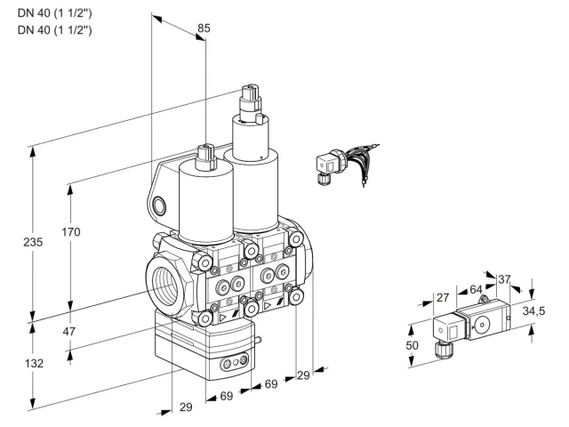 Kromschroder VCV 2E40R/40R05VKLWL/PPPP/2-PP — двойной электромагнитный газовый клапан — 88100504