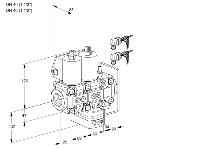 Kromschroder VCH 2E40R/40R05NHEVWL6/PPPP/MMPP — двойной электромагнитный газовый клапан — 88104909