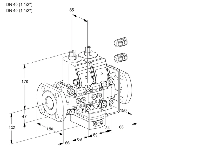 Kromschroder VCH 2E40F/40F05NHEVWR3/PPPP/PPPP — двойной электромагнитный газовый клапан — 88102586