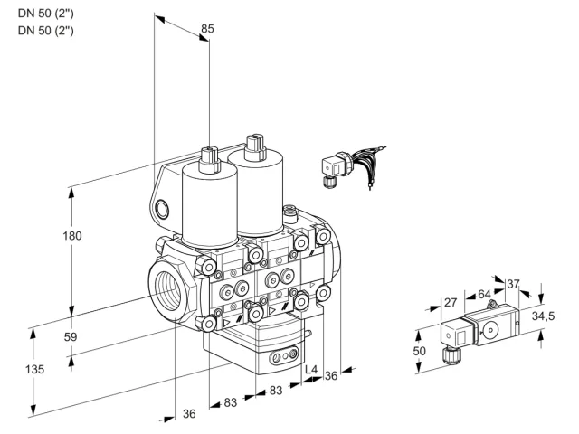 Kromschroder VCG 3E50R/50R05NGNVWL/-2PP/2-PP — двойной электромагнитный газовый клапан — 88107415