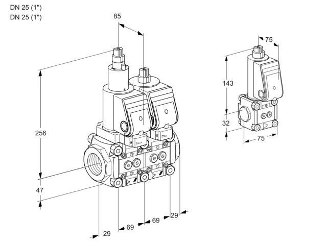 Kromschroder VCS 2T25N/25N05LNQSR/PPPP/PPBS — двойной электромагнитный газовый клапан — 88100952