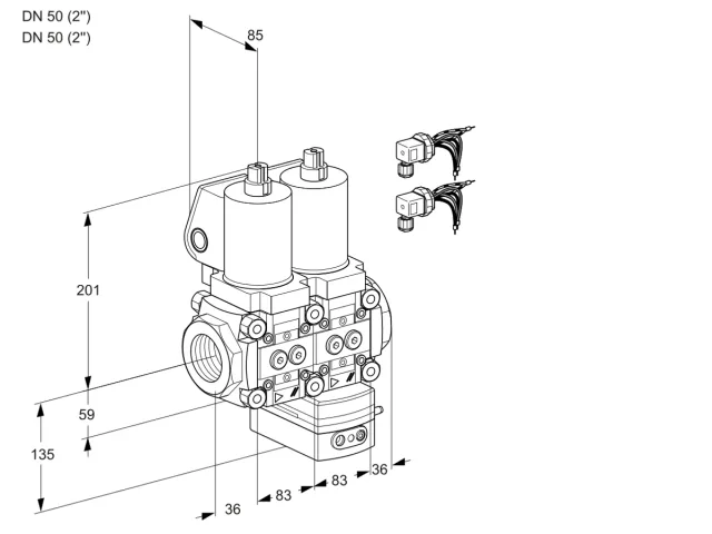 Kromschroder VCG 3E50R/50R05NGEWSL8/PPPP/PPPP — двойной электромагнитный газовый клапан — 88102849