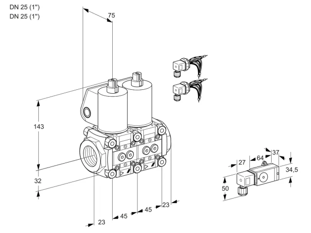 Kromschroder VCS 1E25R/25R05NNWL6/PPPP/-3PP — двойной электромагнитный газовый клапан — 88103712