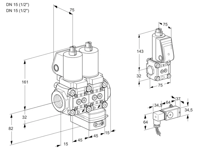 Kromschroder VCG 1T15N/15N05NGAQGL/PPBS/2-PP — двойной электромагнитный газовый клапан — 88100732