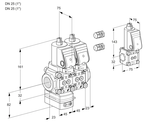 Kromschroder VCD 1E25R/25R05D-25NWSR3/PPPP/PPBS — двойной электромагнитный газовый клапан — 88103764
