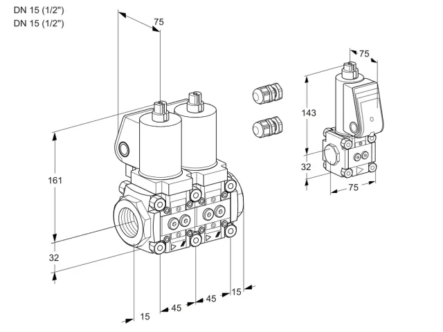 Kromschroder VCS 1E15R/15R05NNQSL3/PPBS/PPPP — двойной электромагнитный газовый клапан — 88105039